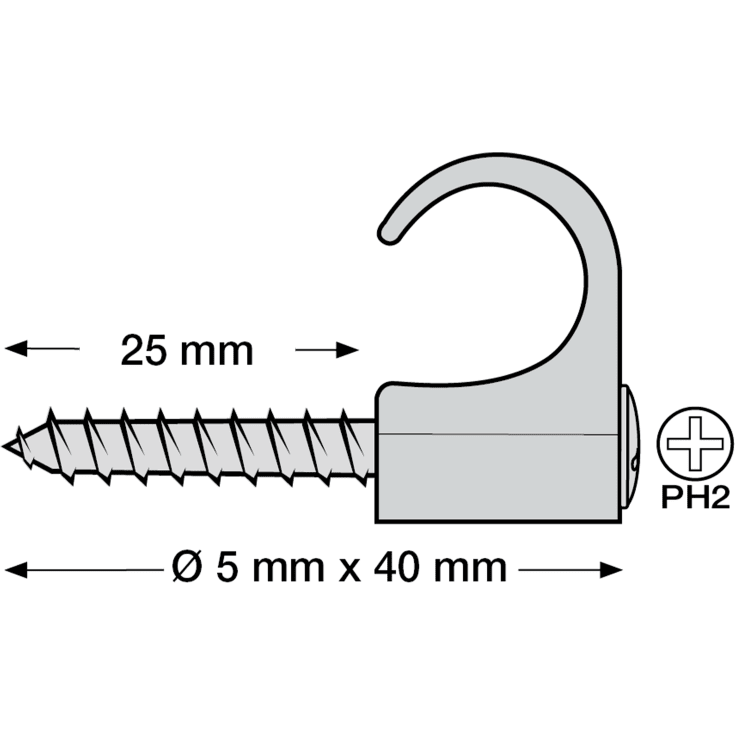 100 stk Skrueclips 10-14 mm, rund, PH2, grå