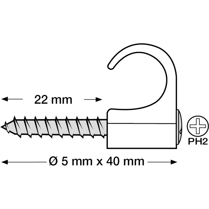 100 stk Skrueclips 14-18 mm, rund, PH2, hvid