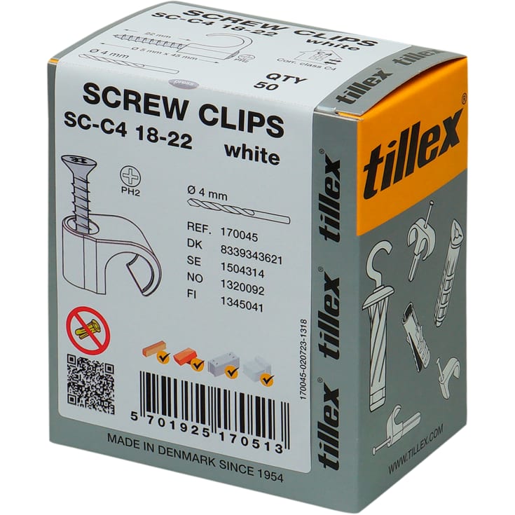 500 stk Skrue Clips CS-C4 18-22 PH2 Hvid (50)