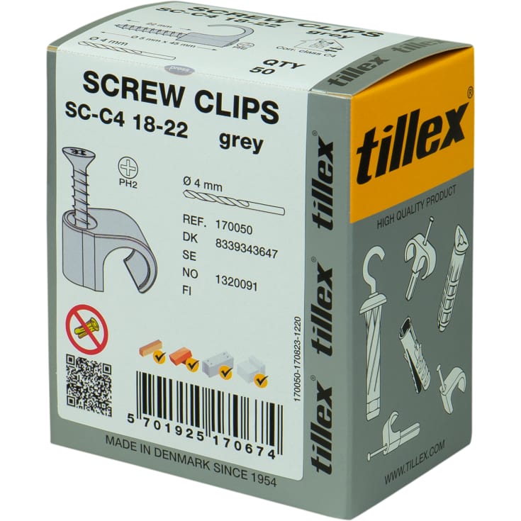 50 stk Skrue Clips CS-C4 18-22 PH2 grå (50)