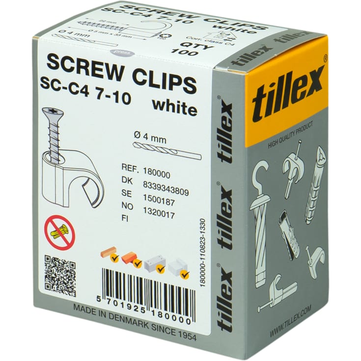 100 stk Tillex skrueclips 7-10 mm rund, TX20 i hvid