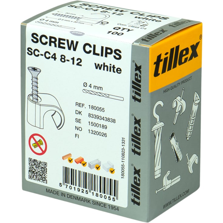 100 stk Skrue Clips SC-C4 8-12 Torx20 Hvid (100)