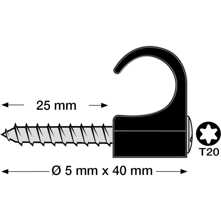 100 stk Tillex skrueclips rund, TX20, 10-14/33 mm, sort