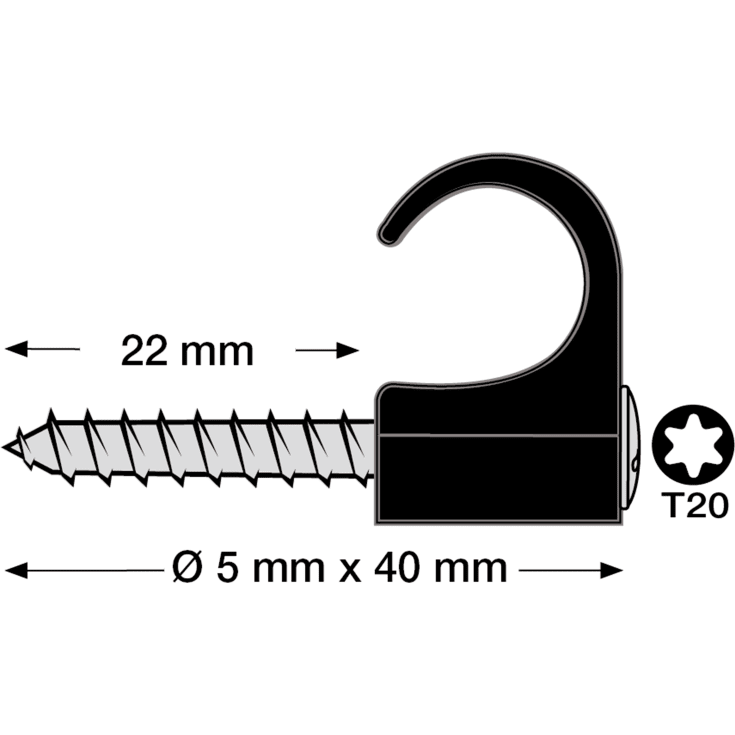 100 stk Tillex skrueclips rund, TX20, 14-18/40 mm, sort