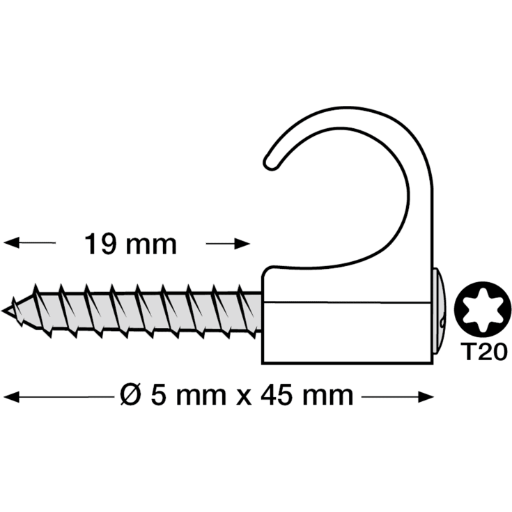 50 stk Tillex skrueclips 22-26 mm rund, TX20, hvid