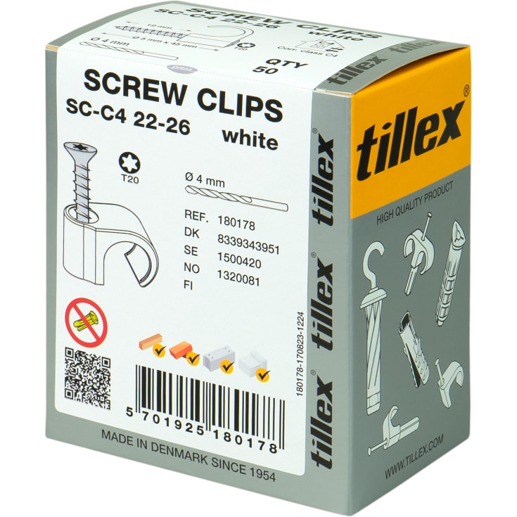 50 stk Skrue Clips SC-C4 22-26 Torx20 hvid (50)