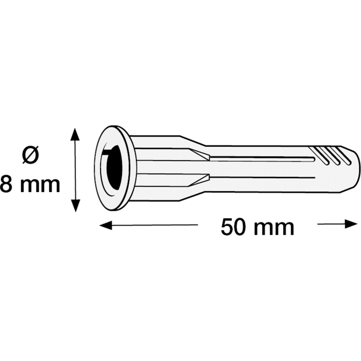 100 stk Plugger Uni UPK8 8x50 mm med krage grå (100)