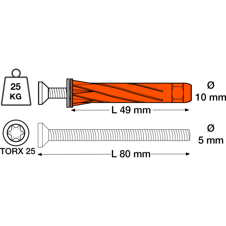250 stk PLUGS STELLA 5X80MM RØD UHJ