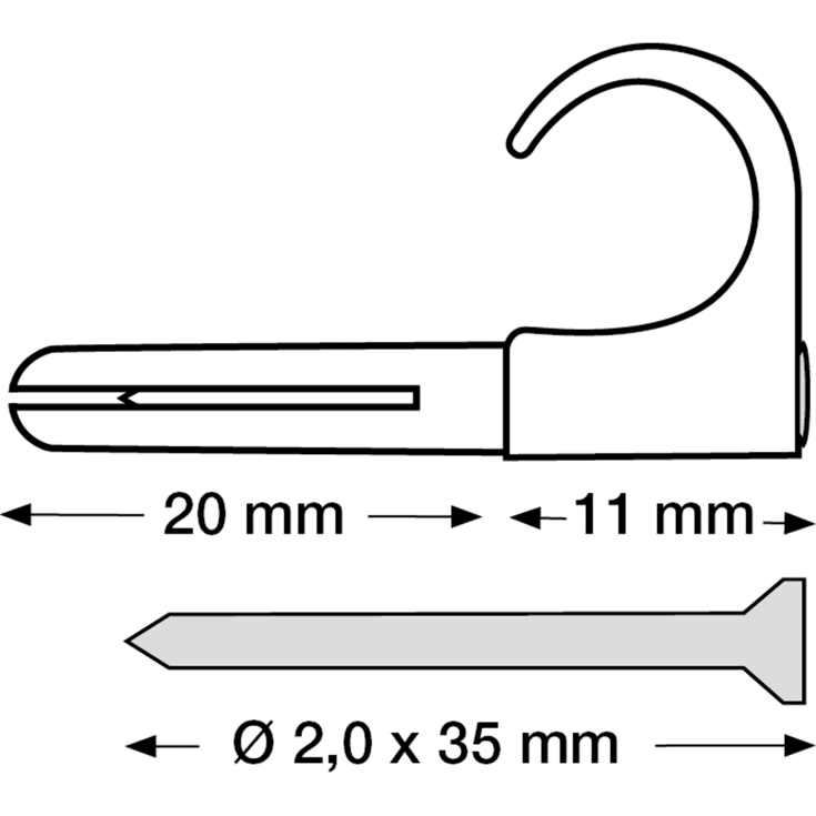 1000 stk Plugs Clips 8-12/35 mm hvid (100)
