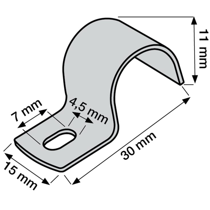 1000 stk Kabelbøjle MB 11 mm, 1-lap, rustfrit stål, A2, AISI 304 (100)