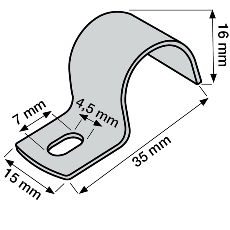 100 stk Kabelbøjle MB 16 mm, 1-lap, rustfrit stål, A2, AISI 304 (100)