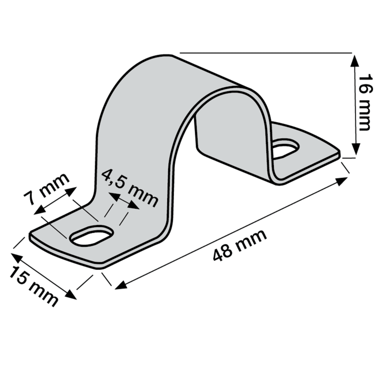 100 stk Kabelbøjle MB 16 mm, 2-lap, rustfrit stål, A2, AISI 304 (100)