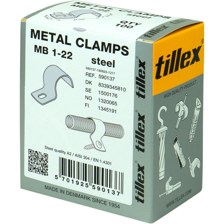 1000 stk Kabelbøjle MB 22 mm, 1-lap, rustfrit stål, A2, AISI 304 (100)