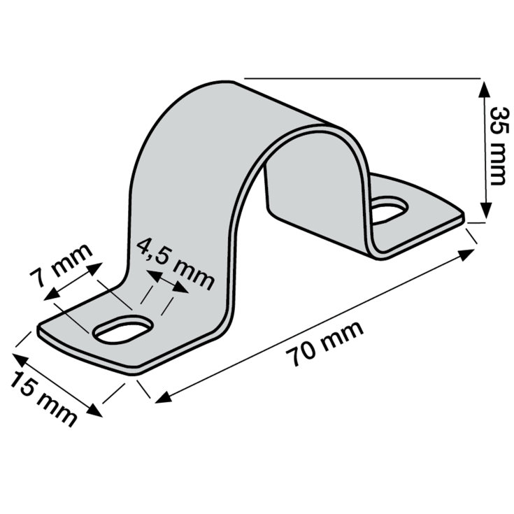 50 stk Kabelbøjle MB 35 mm, 2-lap, rustfrit stål, A2, AISI 304 (50)