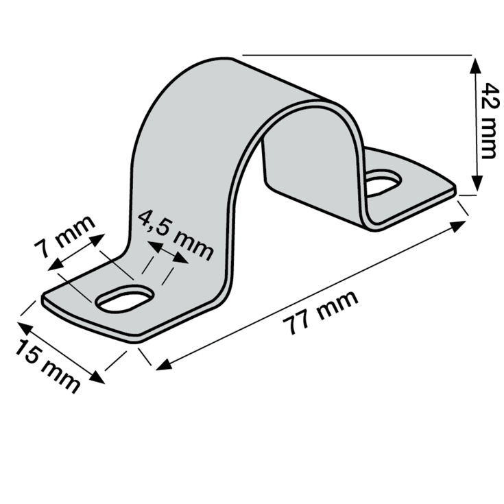 500 stk Kabelbøjle MB 42 mm, 2-lap, rustfrit stål, A2, AISI 304 (50)