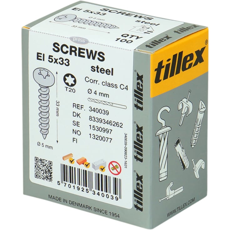 100 stk Skrue EL 5x33 mm, Torx20, korr. klasse C4, til kabelbøjle (100)