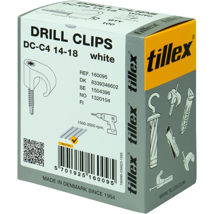 100 stk Drill Clips DC-C4 14-18, TX20, 4,8 x 40 mm, hvid (100)