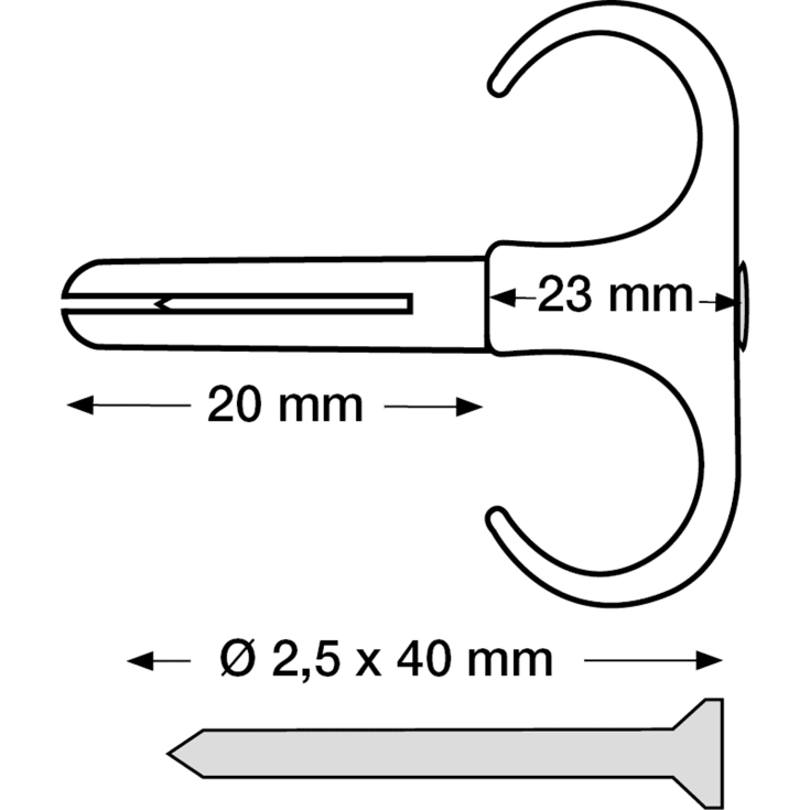 400 stk Plugs Clips Dobbel PC-D 18-22, 2,5 x 45 mm, hvid (40)