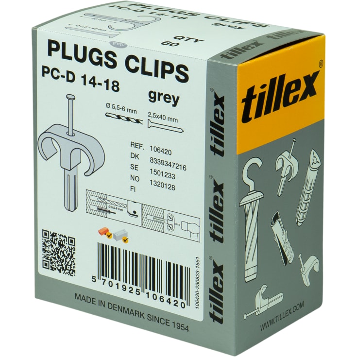 60 stk Plugs Clips Dobbel PC-D 14-18, 2,5 x 40 mm, grå (60)