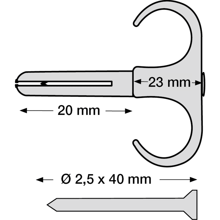 40 stk Plugs Clips Dobbel PC-D 18-22, 2,5 x 45 mm, grå (40)
