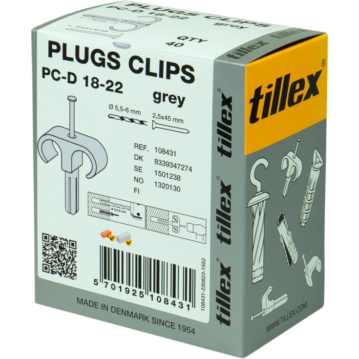 40 stk Plugs Clips Dobbel PC-D 18-22, 2,5 x 45 mm, grå (40)