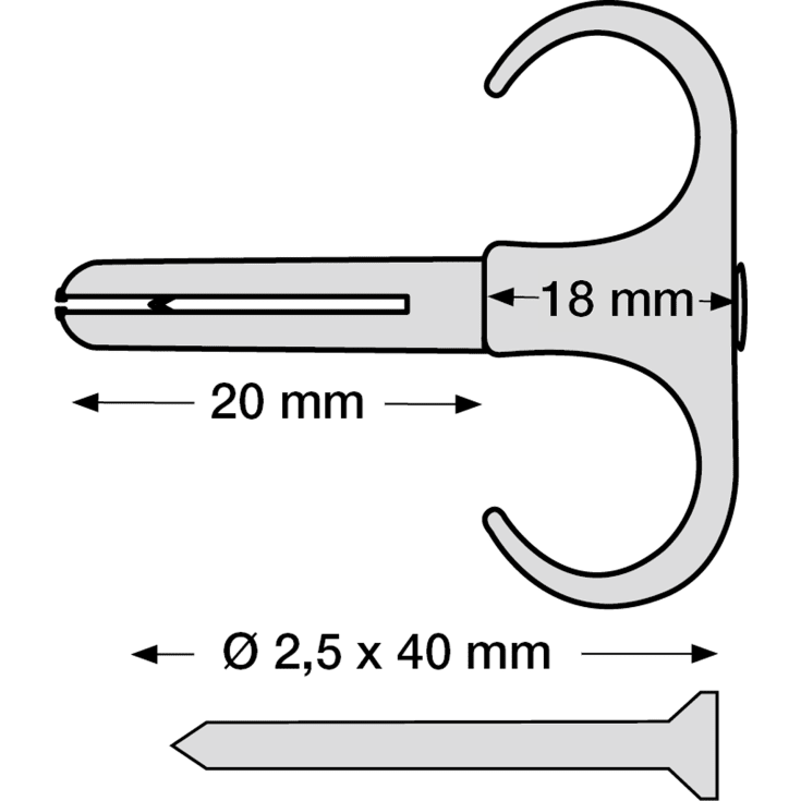 800 stk Plugs Clips Dobbel PC-D 14-18, 2,5 x 40 mm, grå (800)