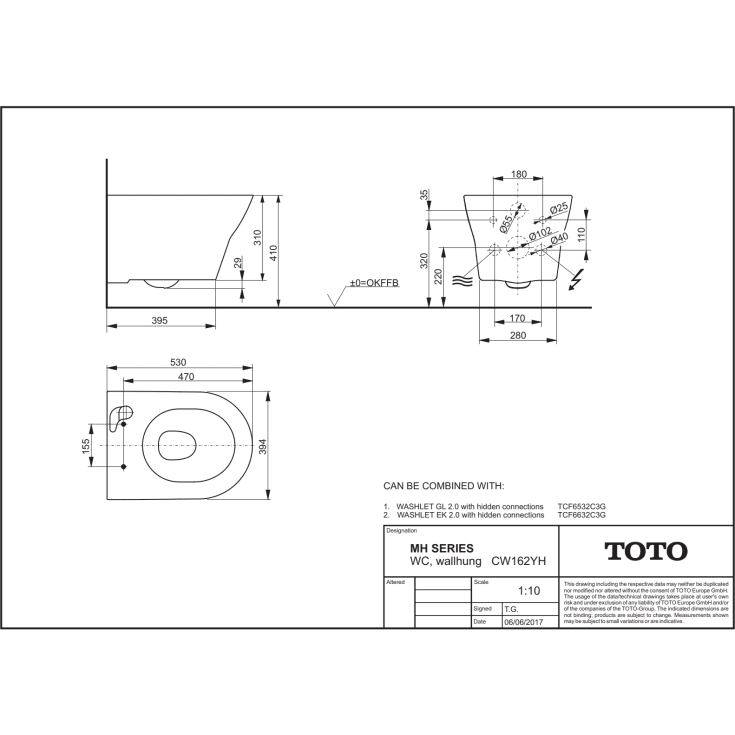Toto GP Washlet douchetoilet, uden skyllekant, rengøringsvenlig, hvid