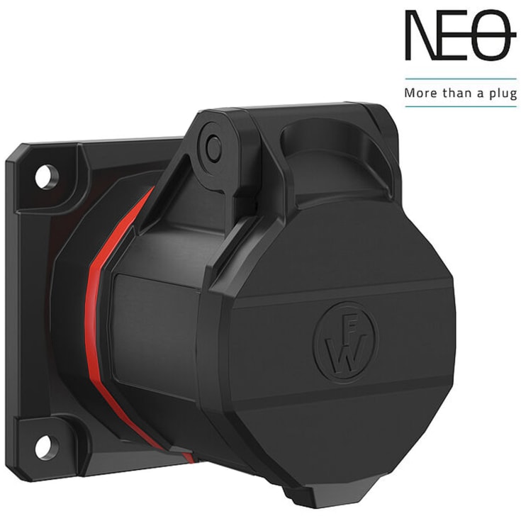 10 st CEE Sockel NEO inbyggd 16A 5P, 6H, röd, 400V, rak, 86x86, fjäder