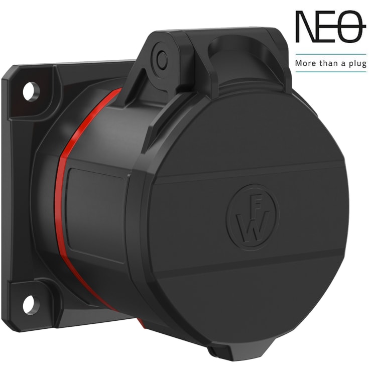 10 st CEE Sockel NEO inbyggd 16A 5P, 6H, röd, 400V, rak, 75x75, fjäder