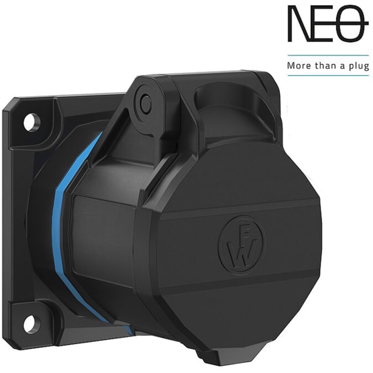 10 stk CEE Socket NEO innebygd 16A 3P, 6H, blå, 230V, rett, 60x60, fjær