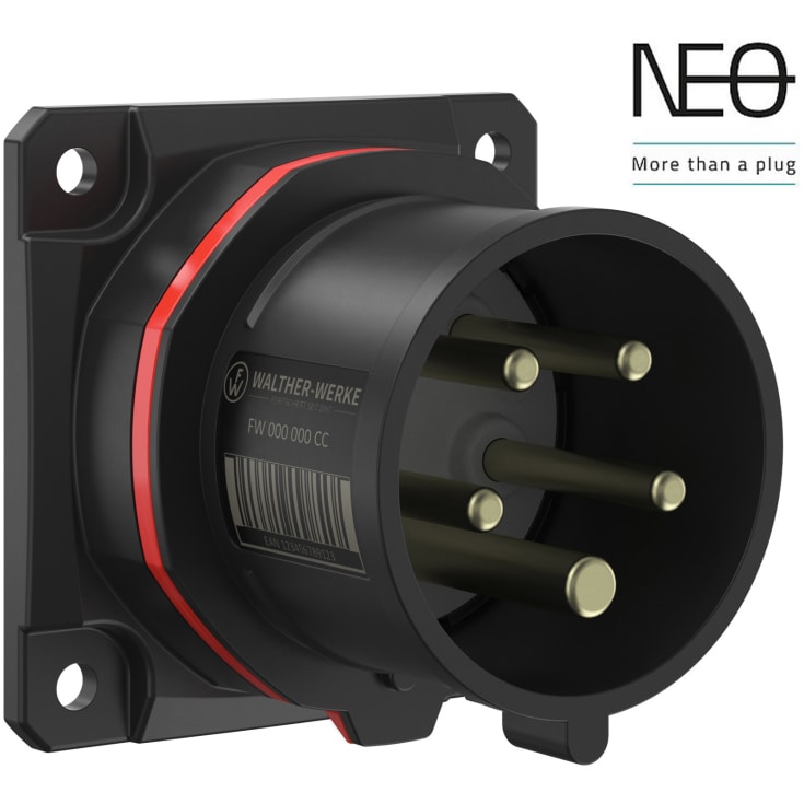 10 stk CEE Indtag NEO indbygn 16A 5P, 6H, rød, 400V, lige, 75x75, skruekl.