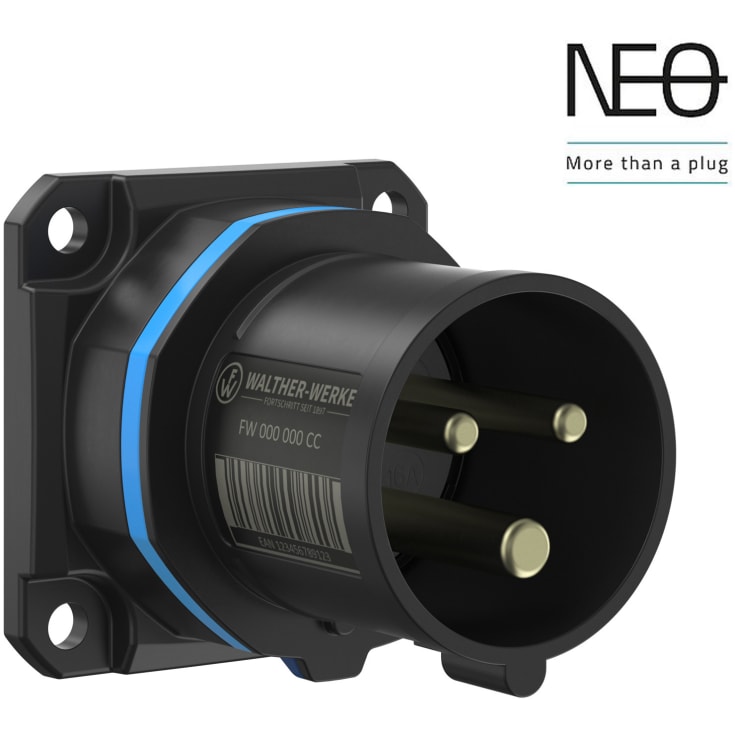 10 stk CEE Inntak NEO innebygd 16A 3P, 6H, blå, 230V, rett, 60x60, fjær
