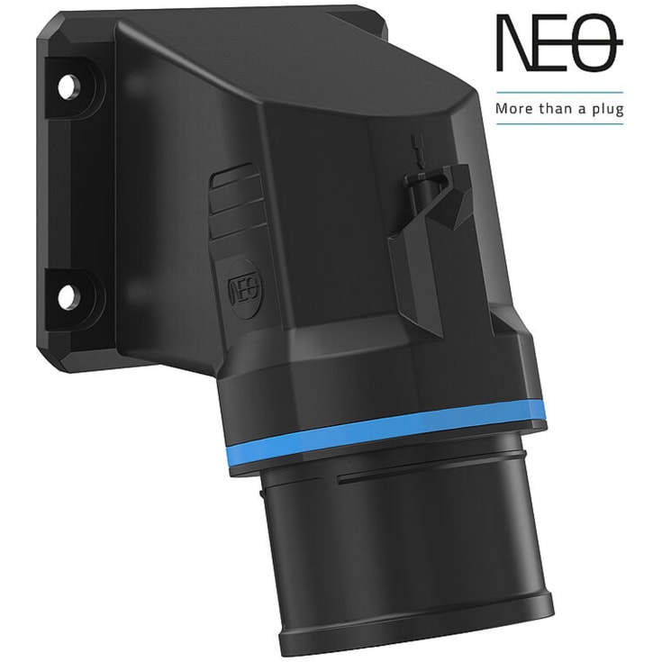 10 stk CEE Inntak NEO innebygd 16A 3P, 6H, blå, 230V, vinklet, skrue