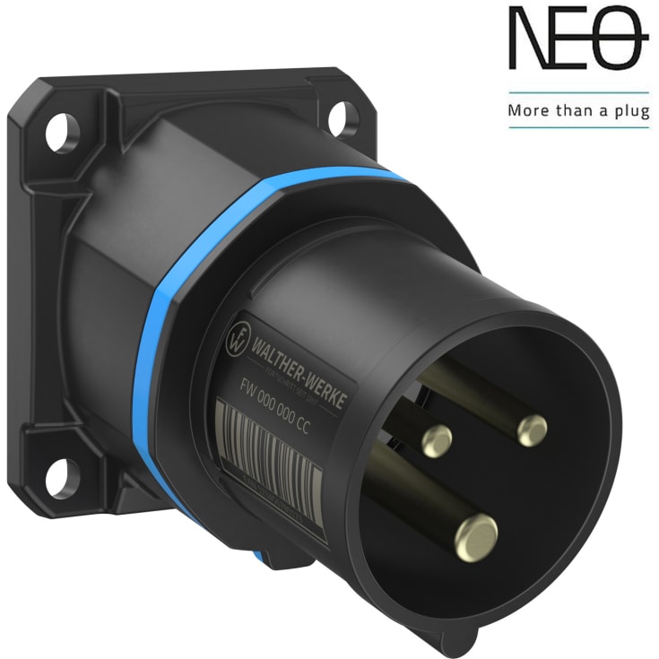 10 stk CEE Inntak NEO innebygd 16A 3P, 6H, blå, 230V, skråstilt, 60x60, skrue
