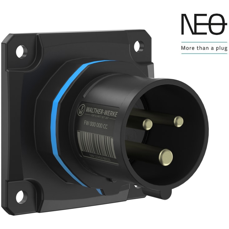 10 st CEE Insug NEO inbyggd 16A 3P, 6H, blå, 230V, rak, 75x75, skruv