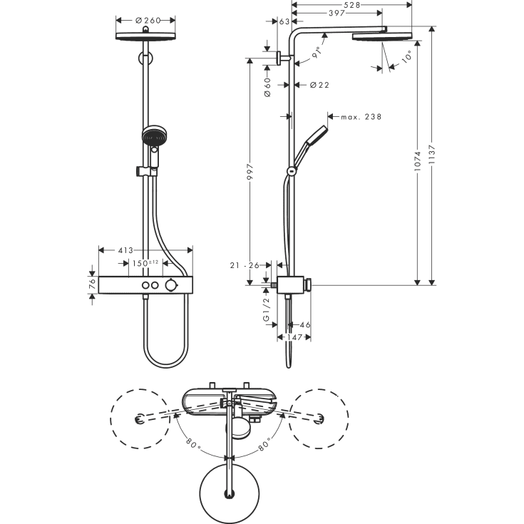 Hansgrohe Pulsify S duschset, vattenbesparande, vit