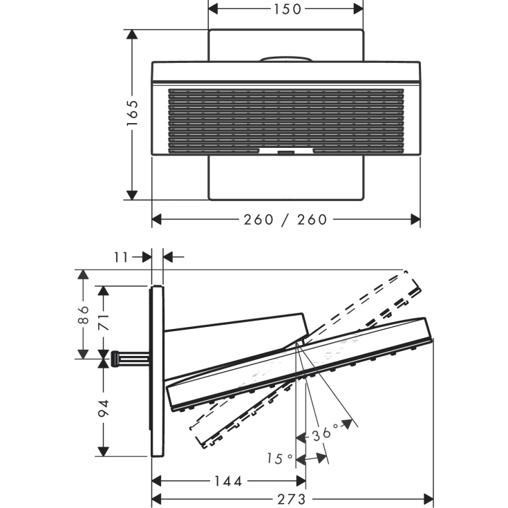 Hansgrohe Pulsify E brusehoved, 26x26 cm, vandbesparende, mat hvid