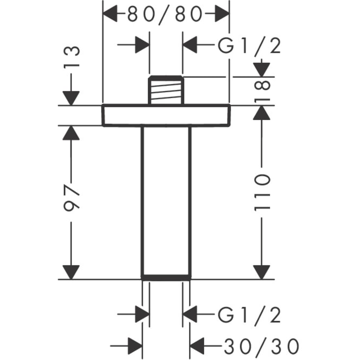 Hansgrohe brusearm, 10 cm, mat sort