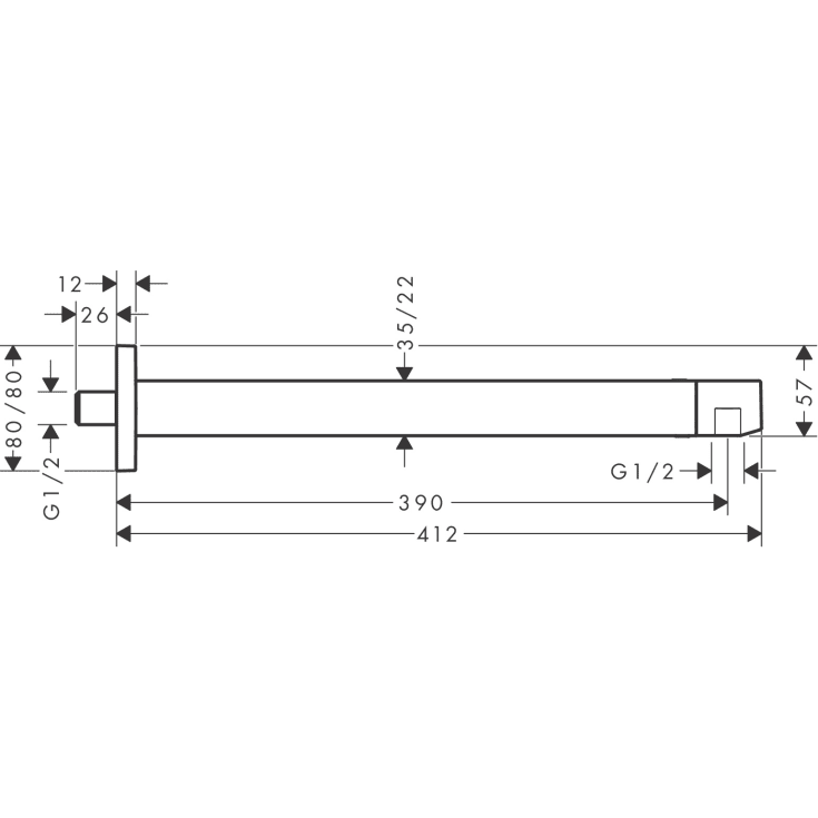 Hansgrohe brusearm, 39 cm, mat sort