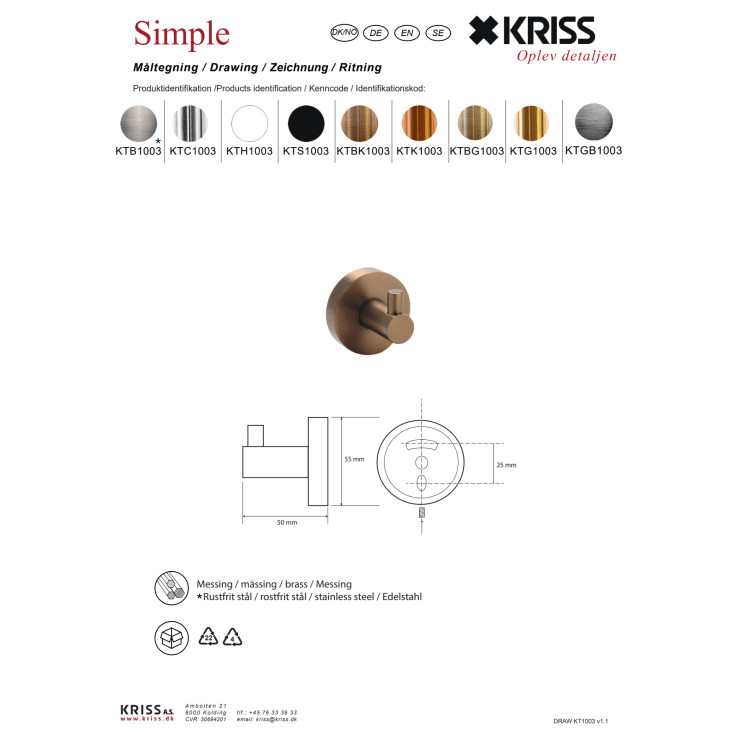 Kriss Simple håndklædekrog, sort
