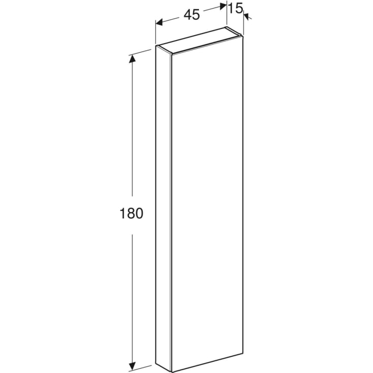Geberit Acanto højskab, 45x180 cm, hvid glas