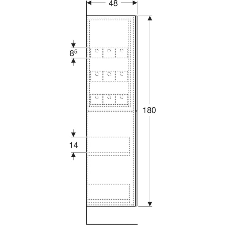 Geberit Acanto høyskap, 24x180 cm, grått glass