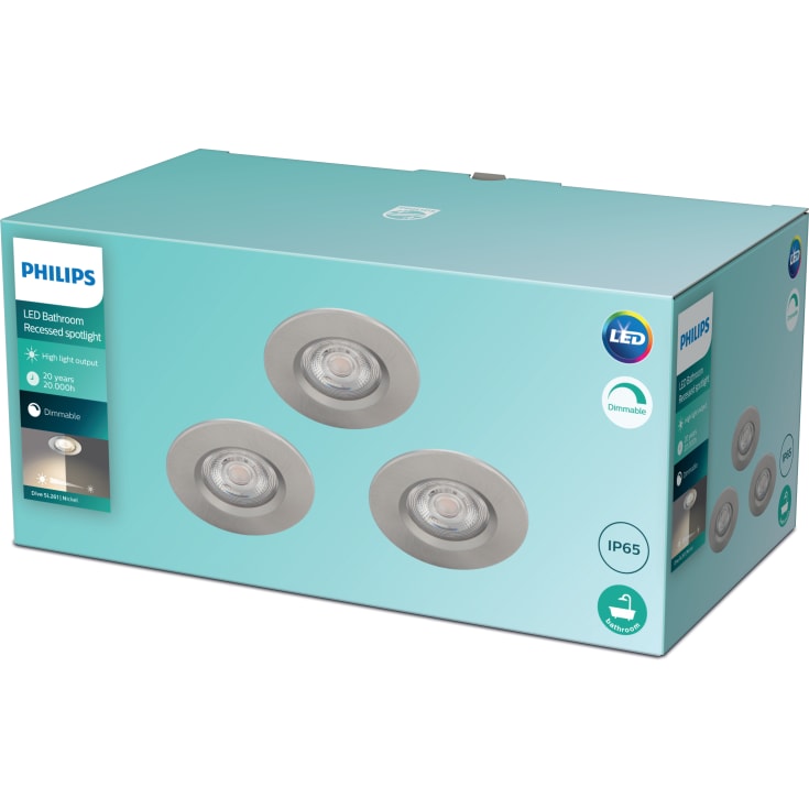 Philips myBathroom Dive indbygningsspot, krom, 3-pak