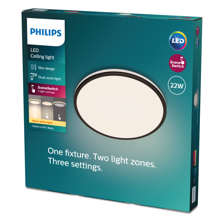 Philips myLiving Ozziet taklampa, svart, 2700K, Ø42,5 cm