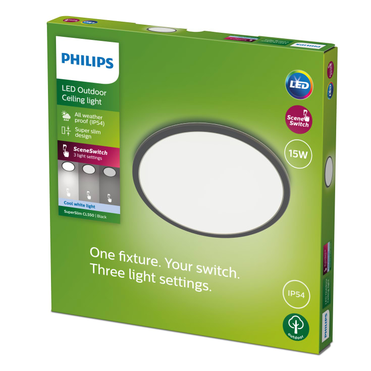 Philips myLiving SceneSwitch Super Slim udendørs plafond, sort, 4000K