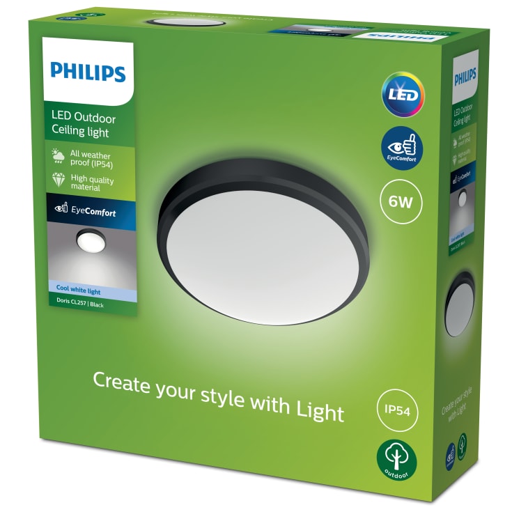 Philips myGarden Doris udendørs plafond, 4000K, sort