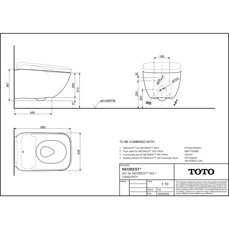 Toto Neorest WX1 Washlet dusjtoalett, uten skyllekant, rengjøringsvennlig, hvit