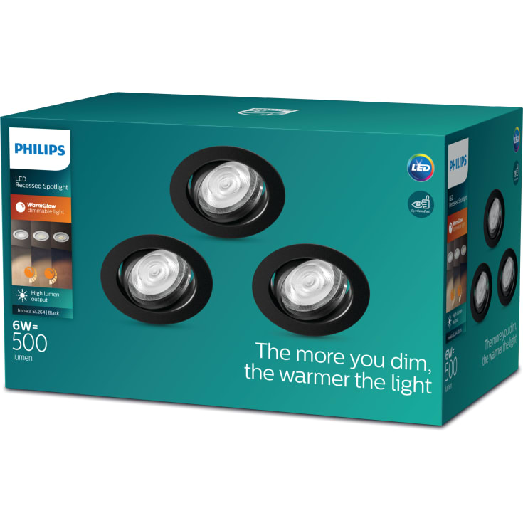 Philips myLiving Impala downlight, svart, 3-pack