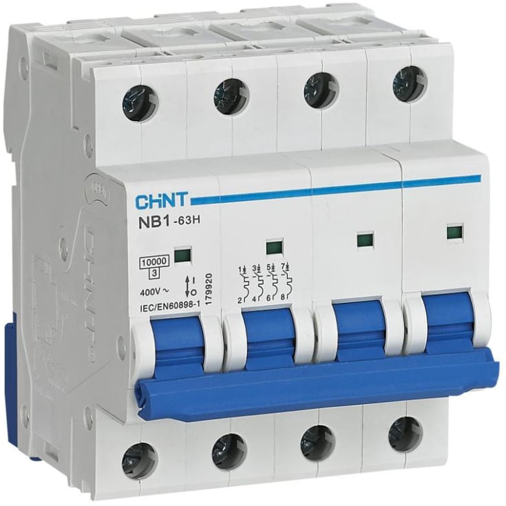 3 stk Strømbryter Chint NB1-63H, D 16A 4P, 10kA