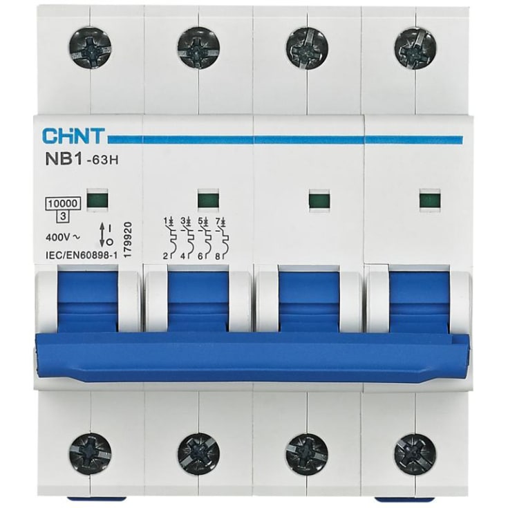 3 stk Strømbryter Chint NB1-63H, D 63A 4P, 10kA